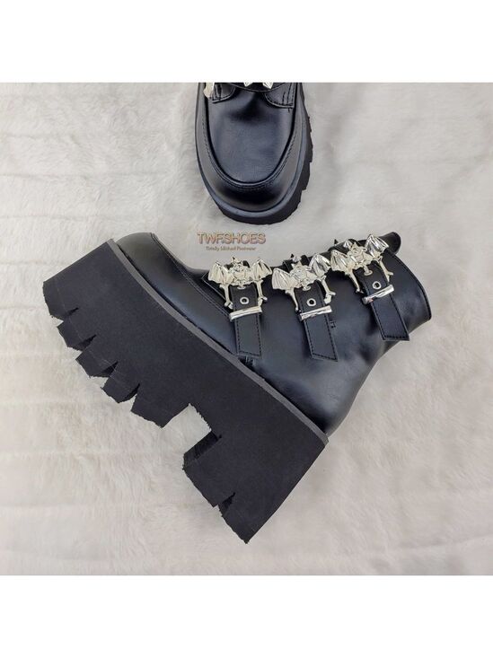 Demonia Shoes - Ashes Bat Buckle 3.5" Platform Goth Punk Boots Restocked